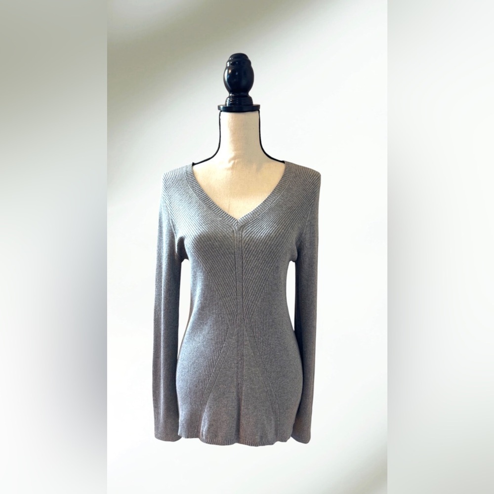DKNY Jeans Heather Gray V-Neck Ribbed Sweater XLarge